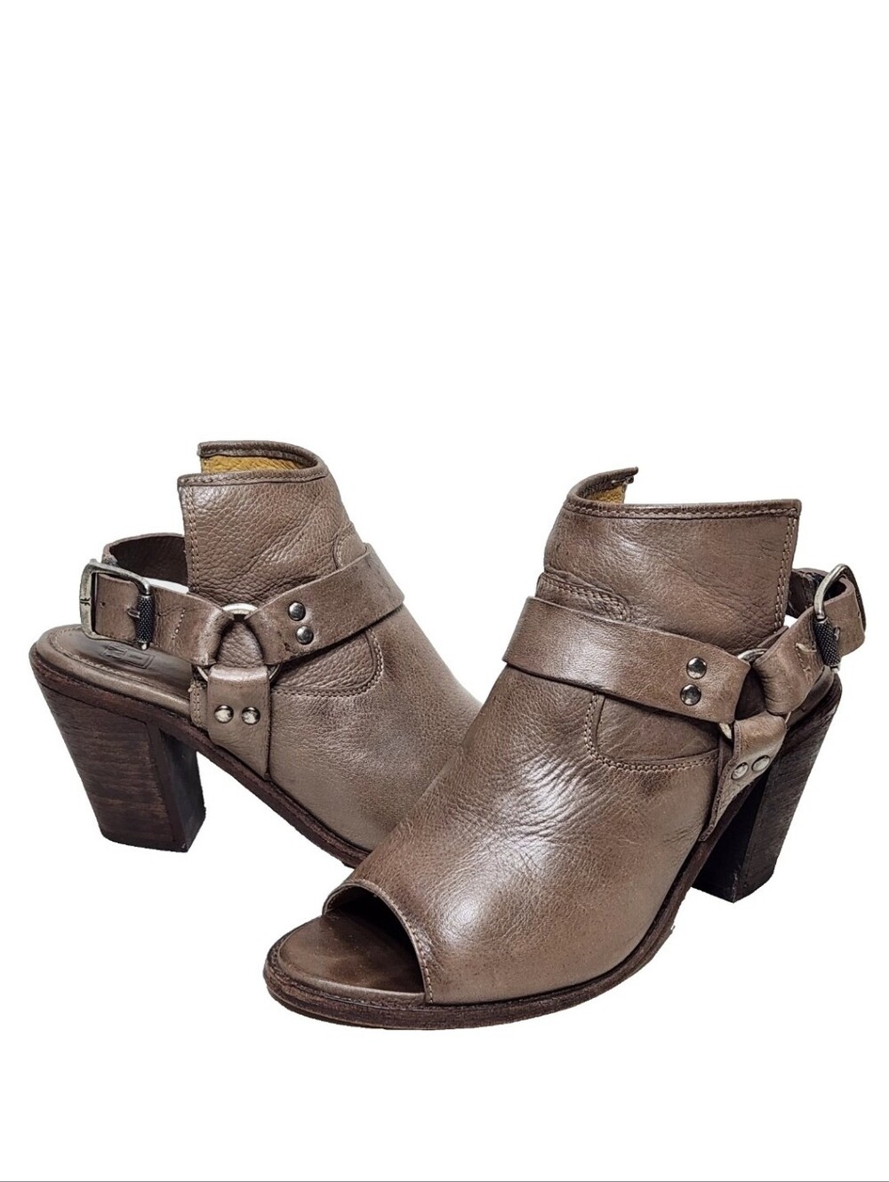 FRYE Izzy Harness Artisan Leather Pumps Sz 8.5 Taupe Grey Sandals